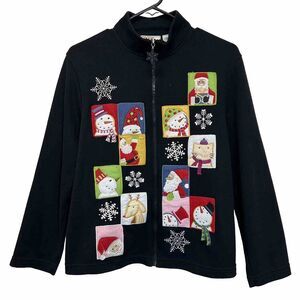 Vintage Onque Casuals Ugly Sweater‎ M Christmas Applique Patch Full Zip Cardigan